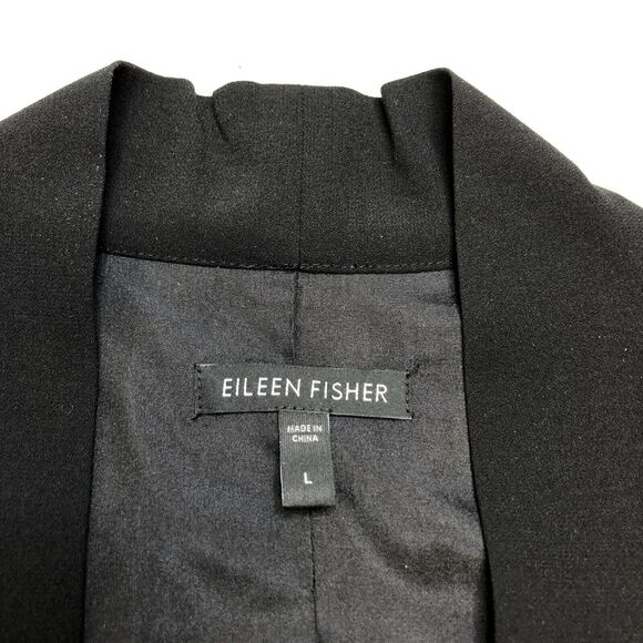 Eileen Fisher Women’s Silk Open Front Blazer Jacket Size Large Black 3/4 Sleeves - Picture 2 of 7